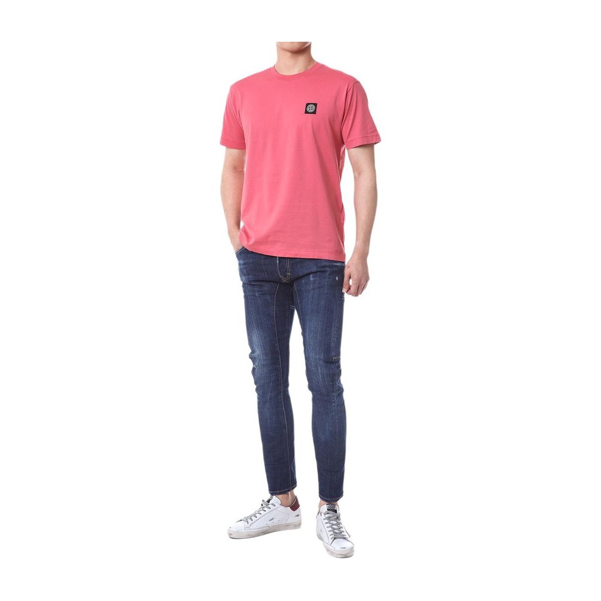 Stone Island Logo Crewneck T-Shirt Pink