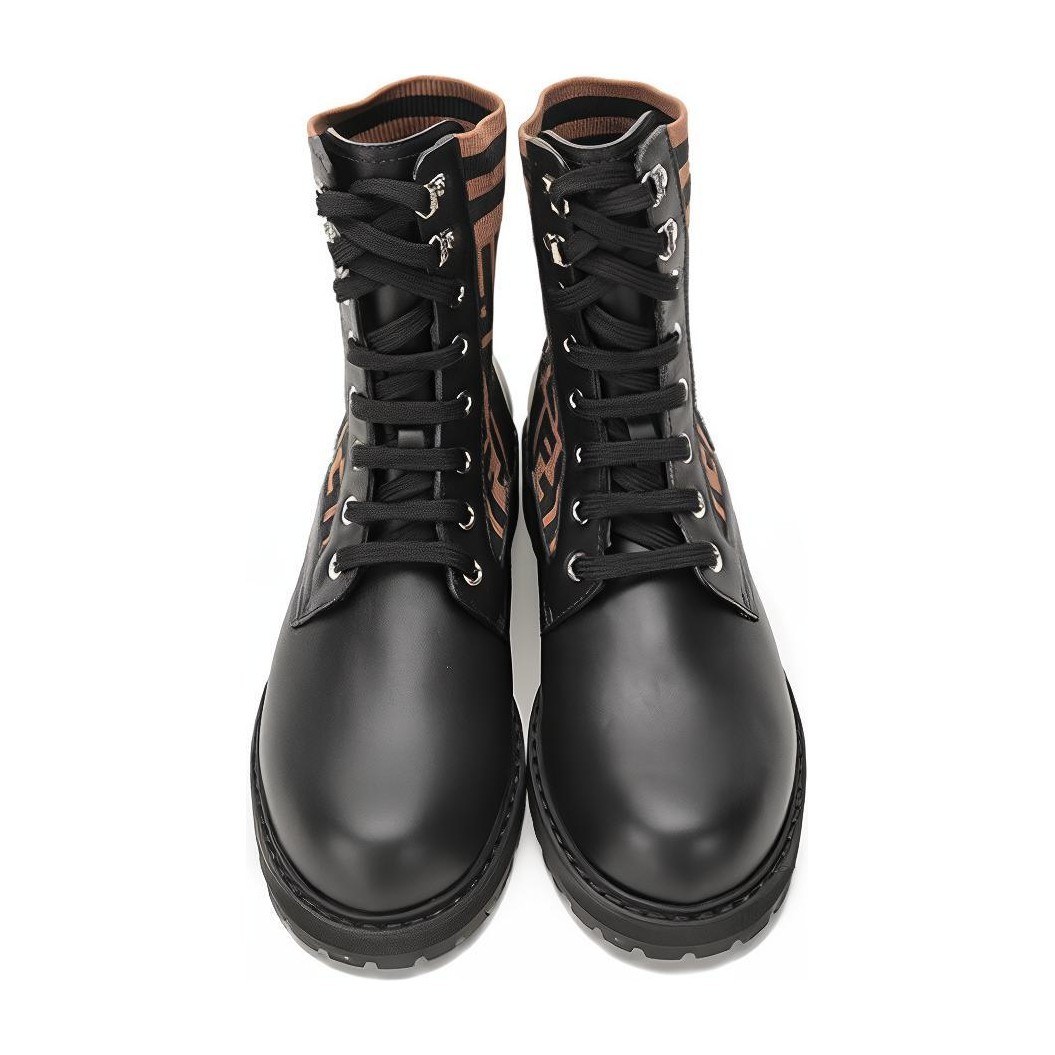 Fendi Leather Printed Lace-up Martin Boots