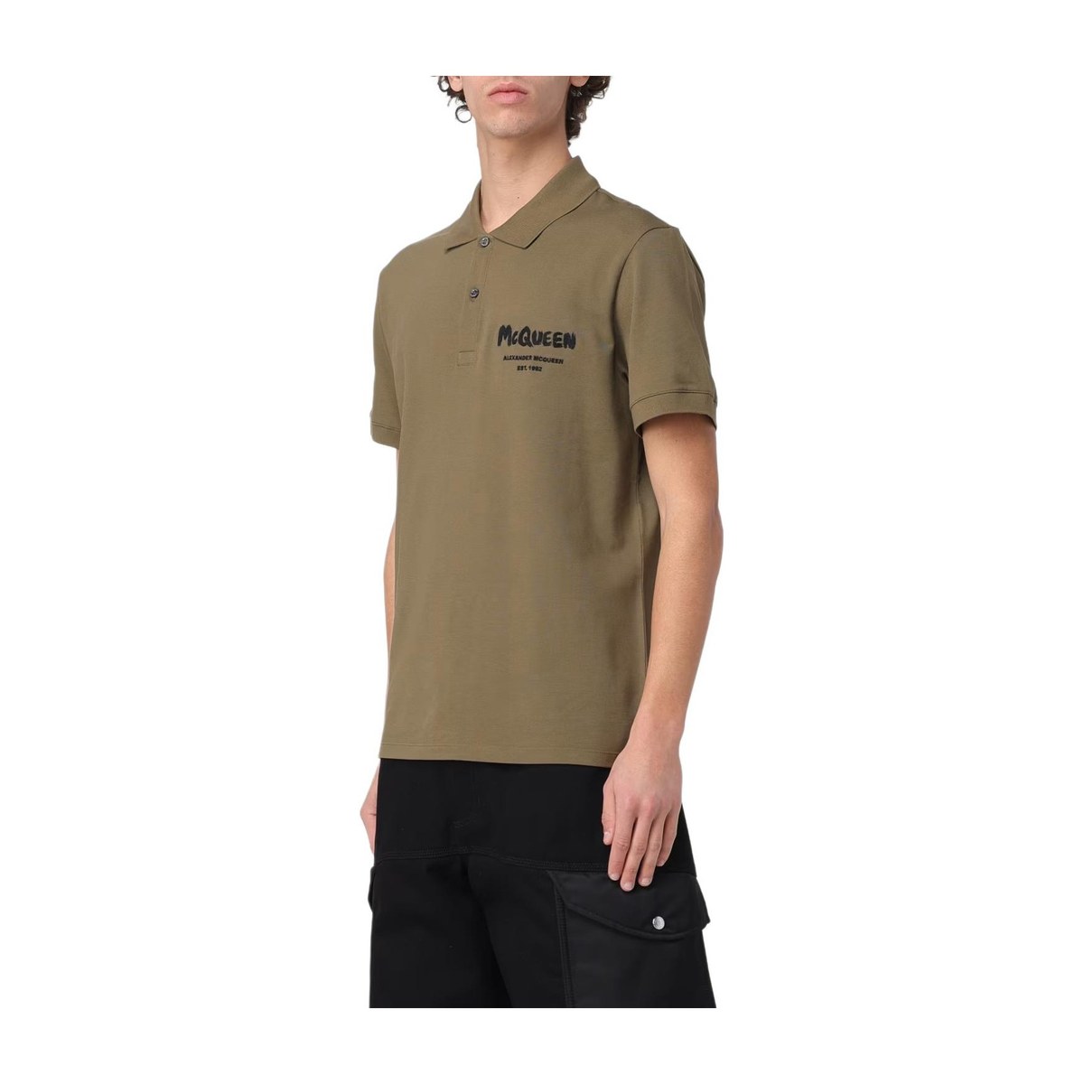 Alexander McQueen Mcqueen Graffiti Polo In Deep Khaki Polo