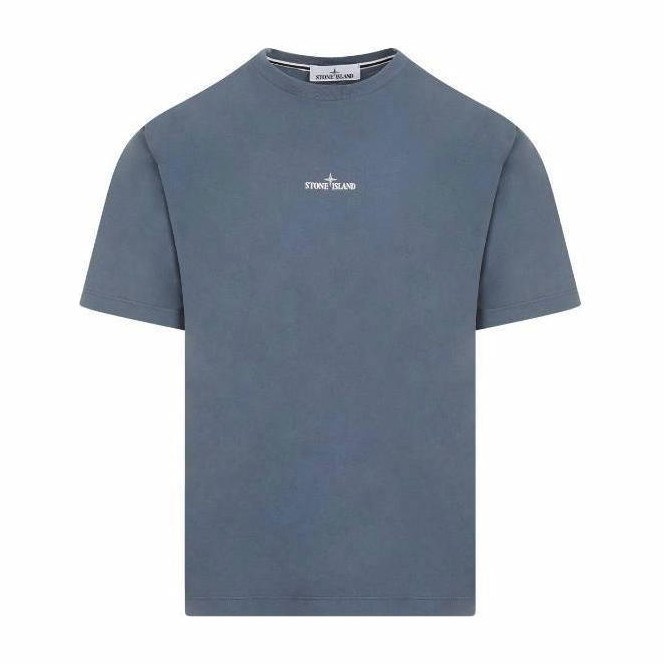 Stone Island Crew Neck Letter Print T-Shirt Navy