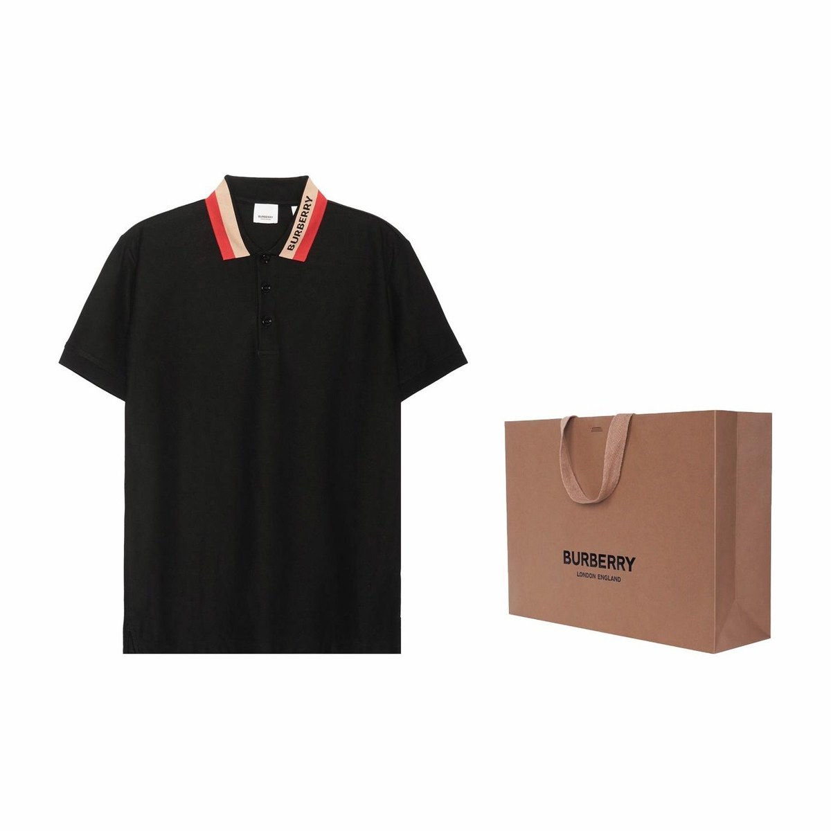 Burberry Logo Stripe Polo Shirt Black