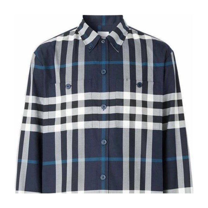 Burberry FW22 Check Single-Breasted Shirt Blue