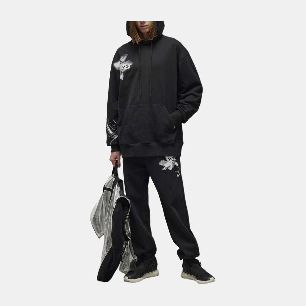 Y-3 Floral Print Hoodie Black