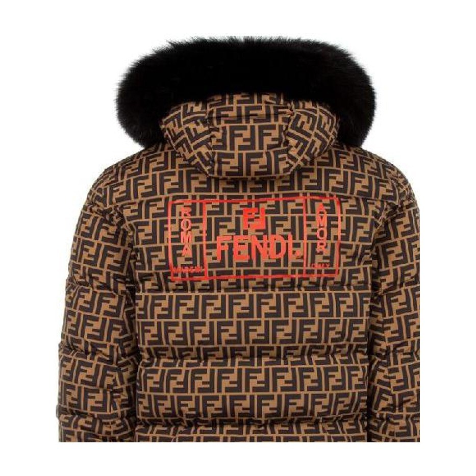 Fendi SS23 Printed Down Hoodie Jacket Brown