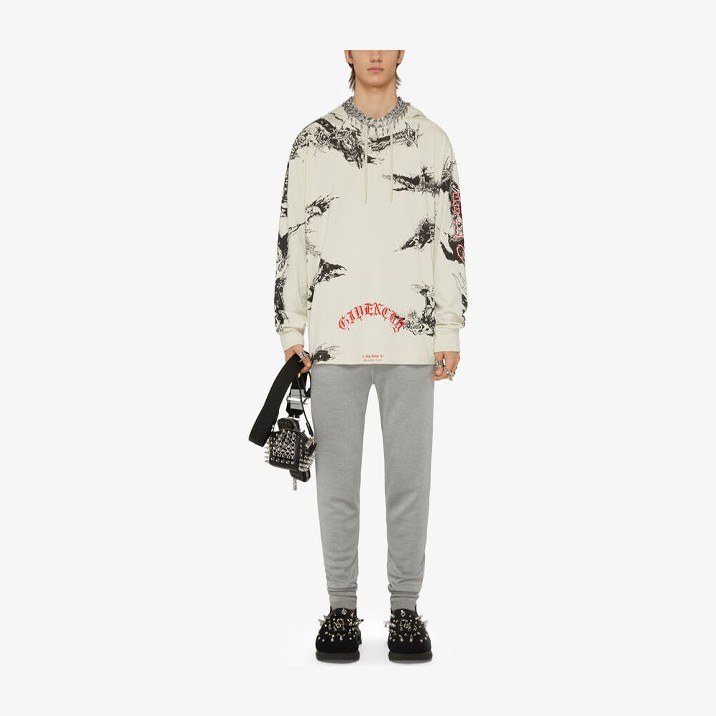 Givenchy SS21 Oversized Gothic Logo Hoodie Gray