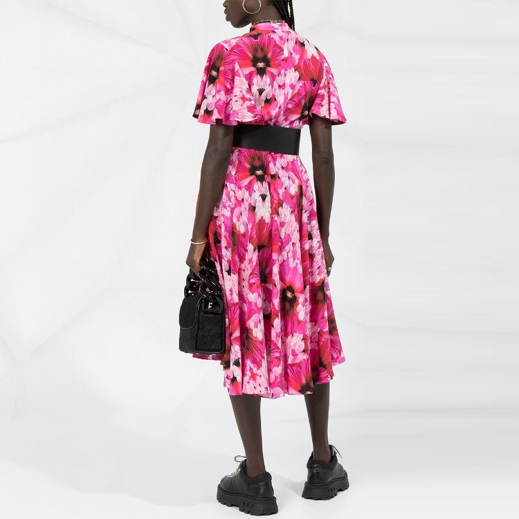 Alexander McQueen Floral Print Short Sleeve Dress