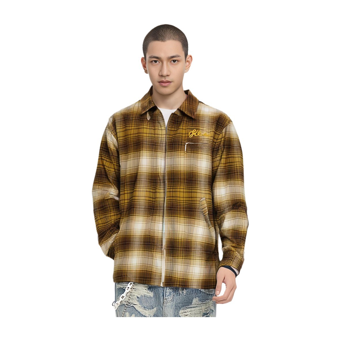 KENZO Plaid Zip Jacket Brown