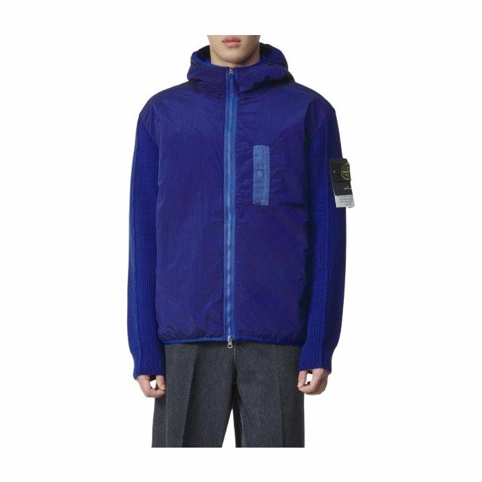 Stone Island Logo Patch Zip Hoodie Jacket Blue