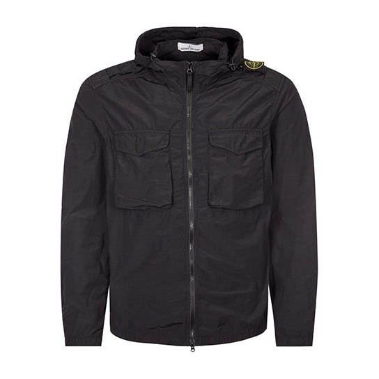 Stone Island SS21 Logo Print Hooded Jacket Black