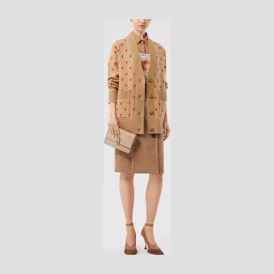 Burberry Classic TB Logo V-Neck Cashmere Sweater Light Brown