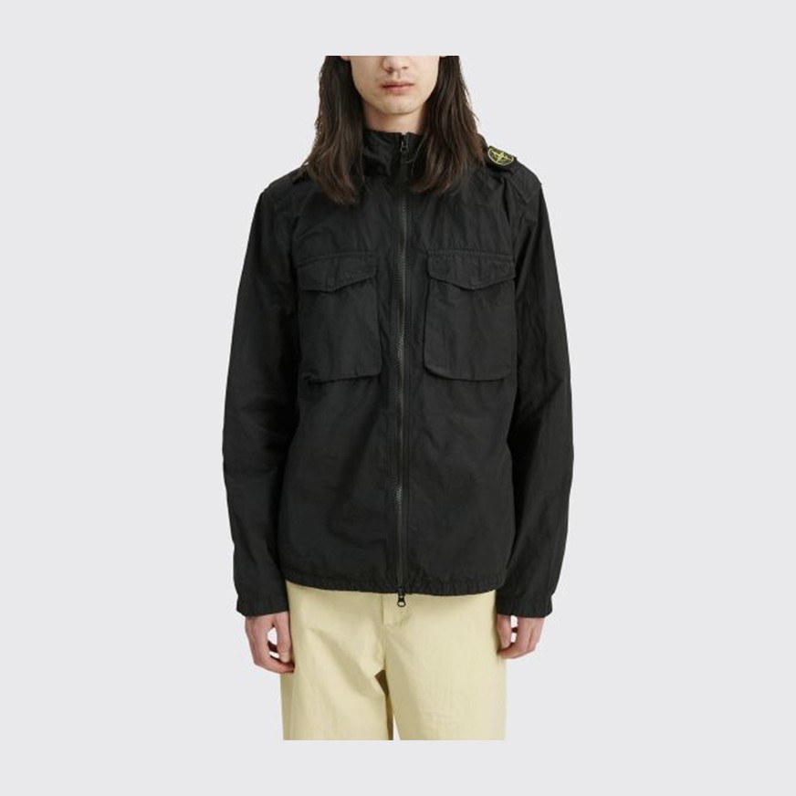 Stone Island SS21 Logo Print Hooded Jacket Black