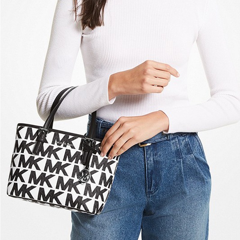 Michael Kors Jet Set Mini Tote Black White