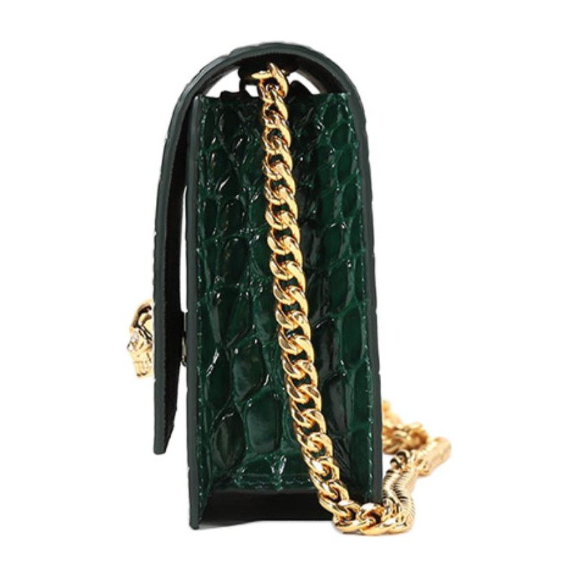 Alexander McQueen Skull Chain Leather Crossbody Bag Deep Green