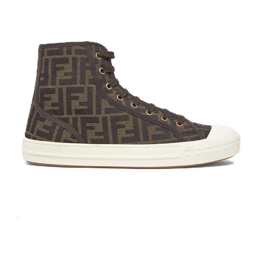 Fendi Domino Canvas High-Top Sneakers Brown