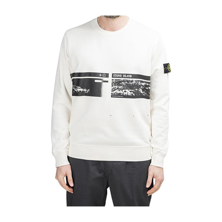 Stone Island Mountain Print Crewneck Sweatshirt White