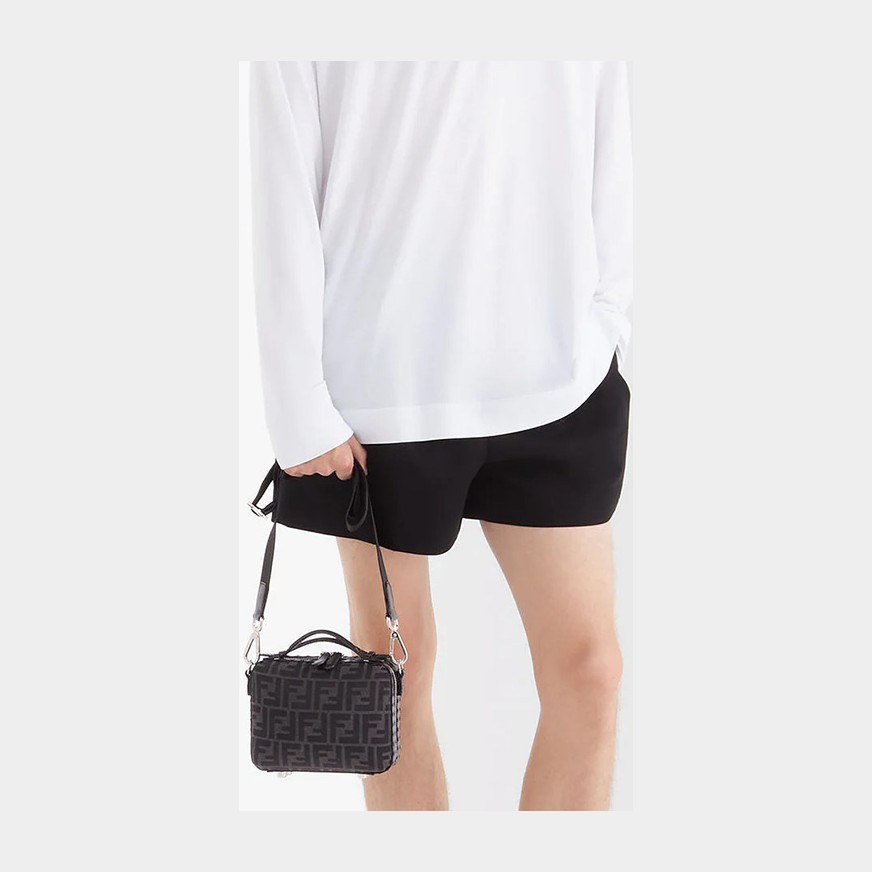 Fendi Logo Canvas Mini Shoulder Bag Gray