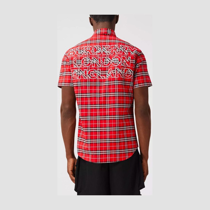 Burberry Logo Patch Check Shirt Red