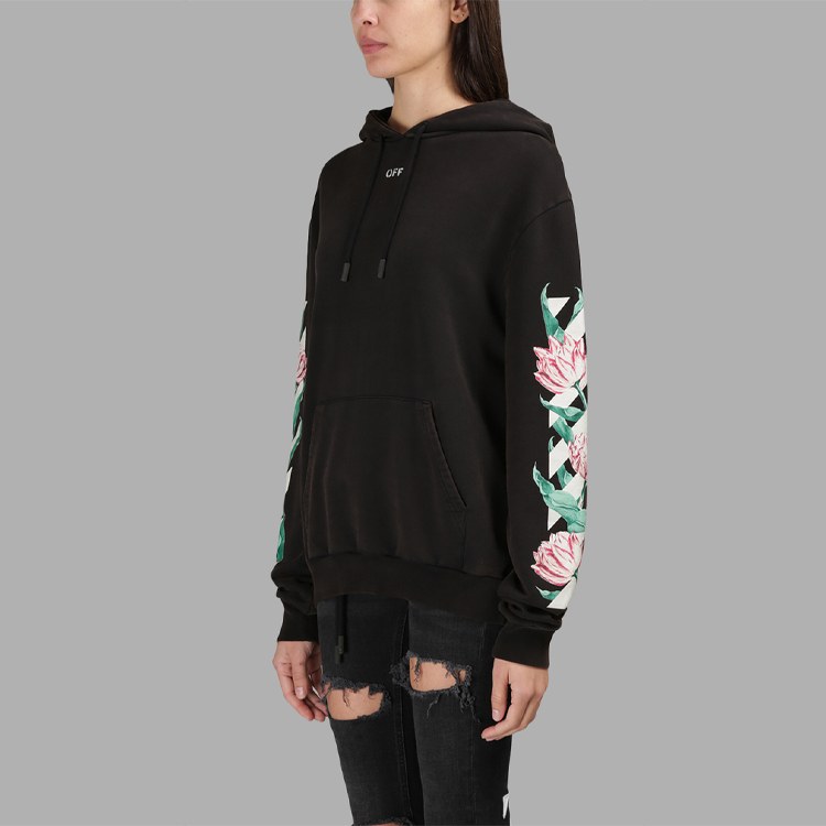 OFF-WHITE Floral Print Hoodie Black