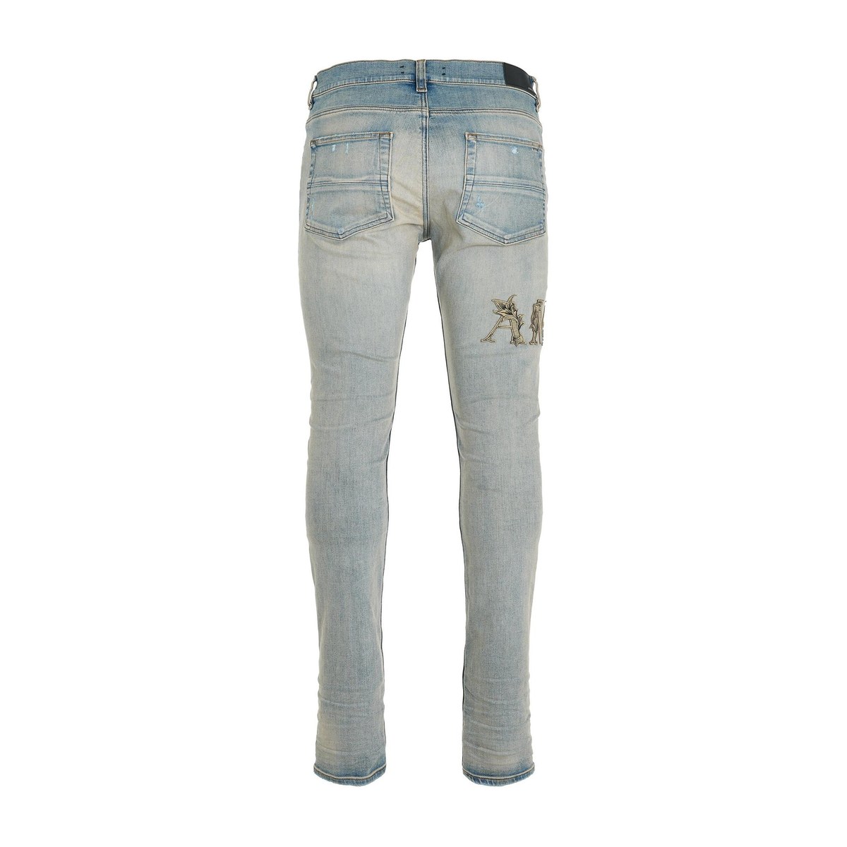 AMIRI Washed Zip Logo Straight Jeans Blue