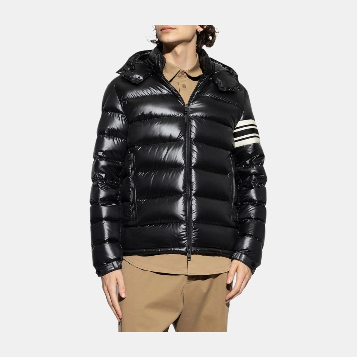 Moncler Striped Zip Hoodie Jacket Black