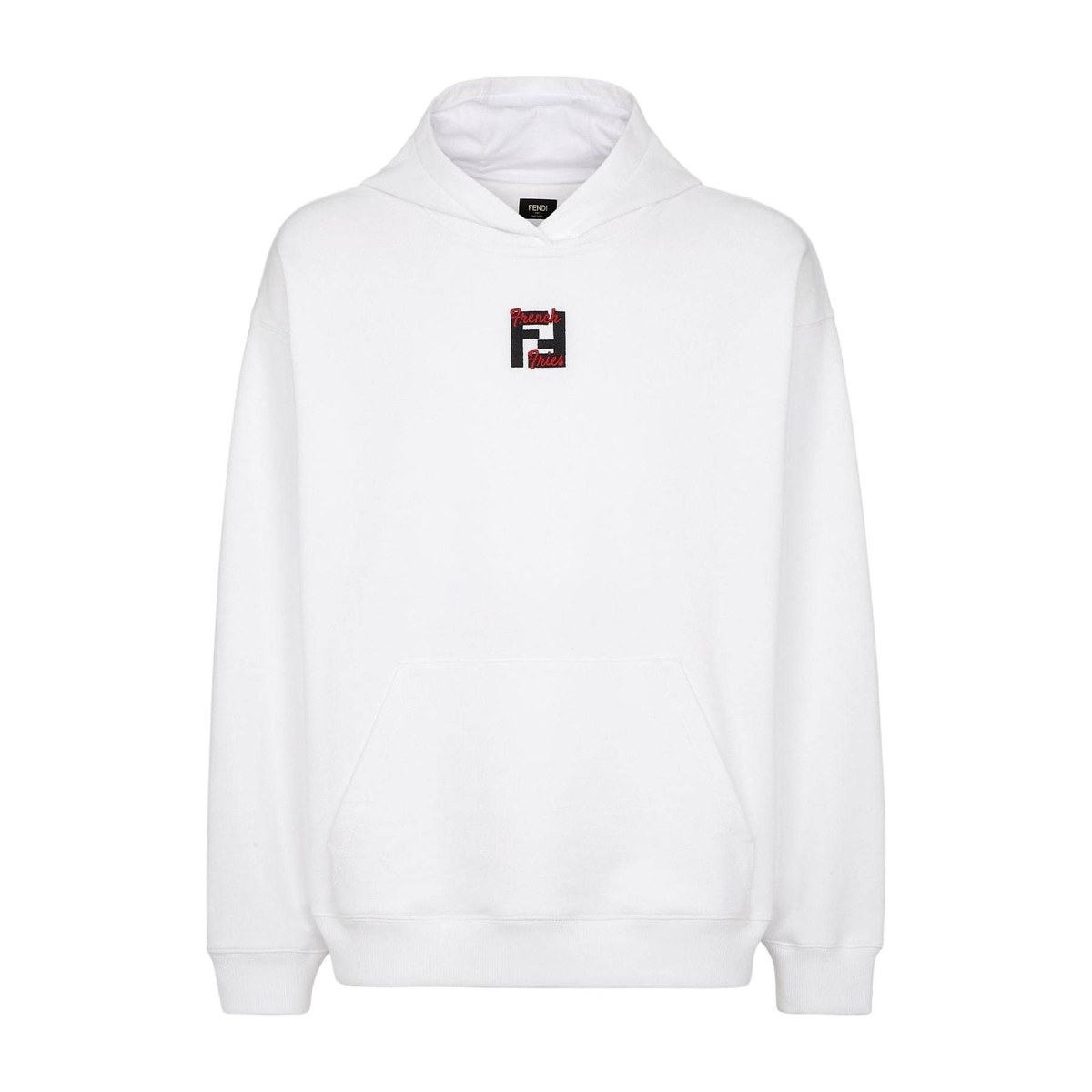 Fendi FW24 Drawstring Hoodie Embroidered Patch White