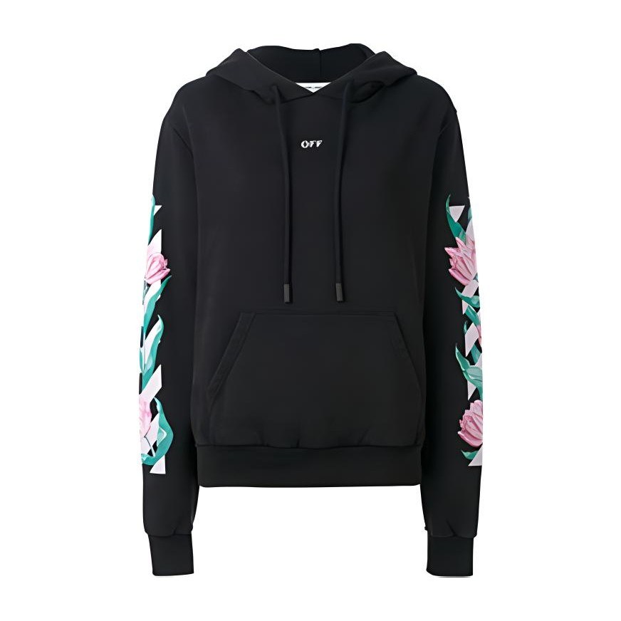OFF-WHITE Floral Print Hoodie Black