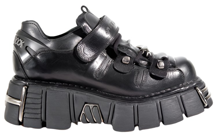 New Rock Vintage Metal Platform Shoes Black