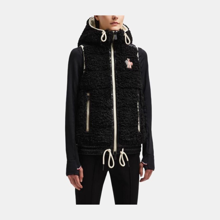 Moncler Logo Mid-Length Hooded Vest Black