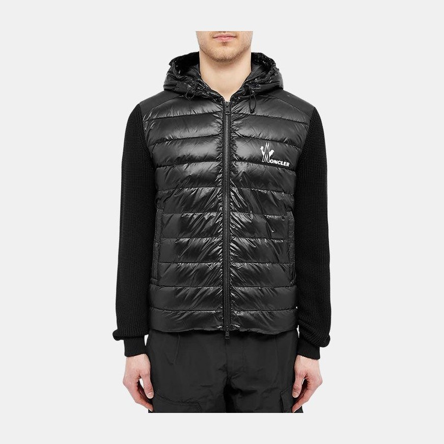 Moncler Logo Hooded Down Jacket Black