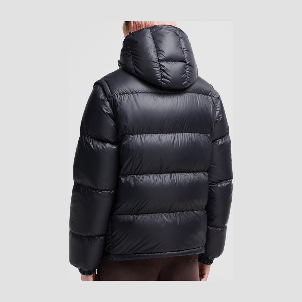 Moncler Logo Detachable Hood Down Jacket Navy