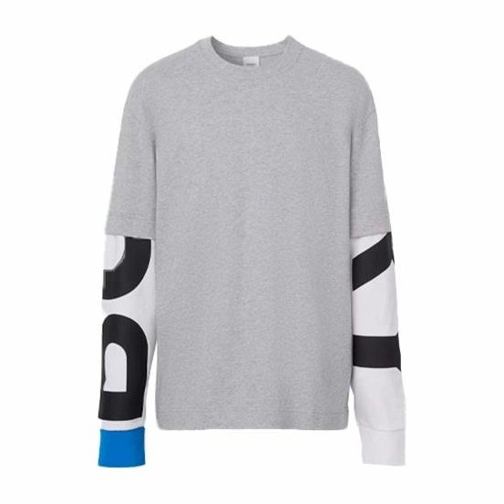 Burberry Logo Print Long Sleeve Cotton T-Shirt Light Grey