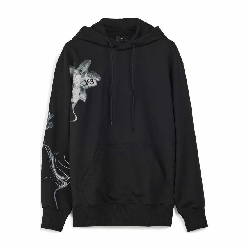 Y-3 Floral Print Hoodie Black