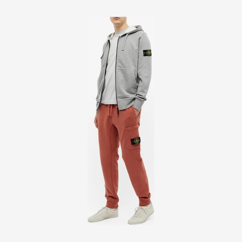 Stone Island Logo Patch Zip Hoodie Grey