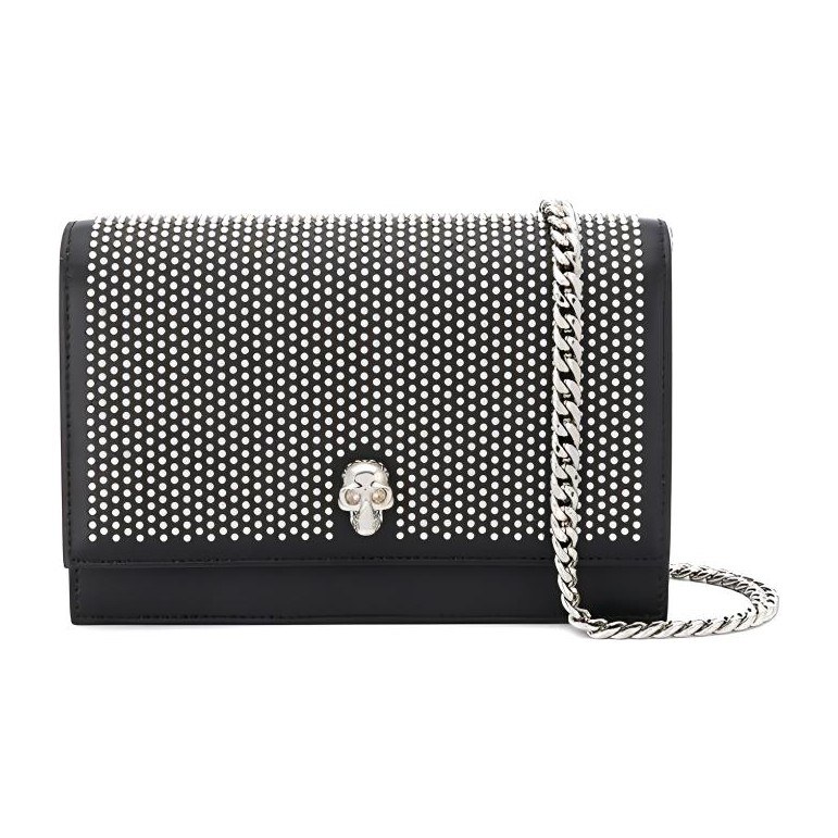 Alexander McQueen Silver Studded Skull Leather Shoulder Bag Black