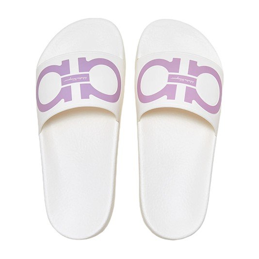 Ferragamo Gancini Open-Toe Slides White