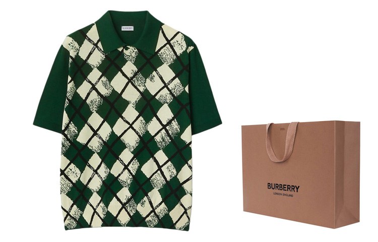 Burberry Colorblock Diamond Knit Polo Shirt Green