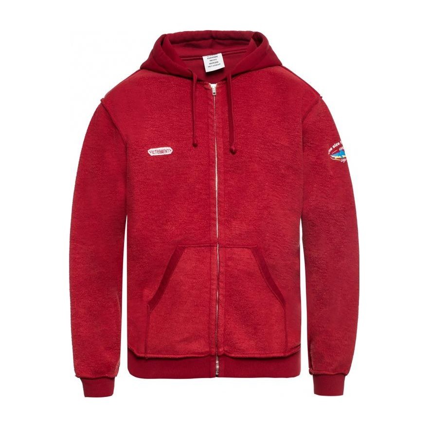 Vetements Logo Print Zip Hoodie Red