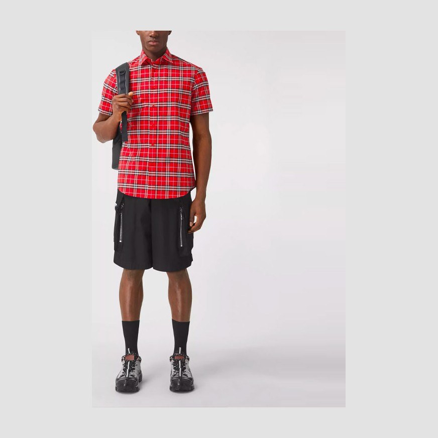 Burberry Logo Patch Check Shirt Red