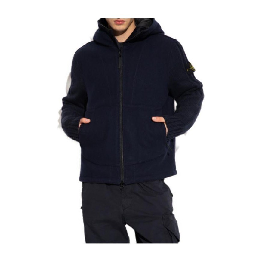 Stone Island Logo Zip Hoodie Jacket Blue
