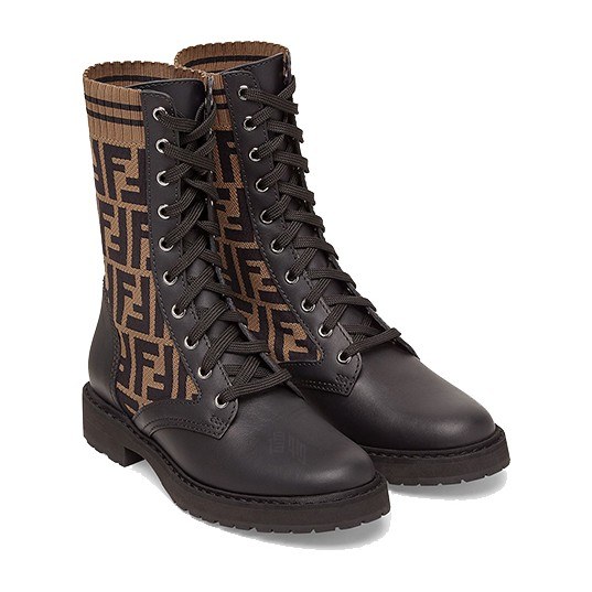 Fendi FF Motif Leather Biker Boots Black