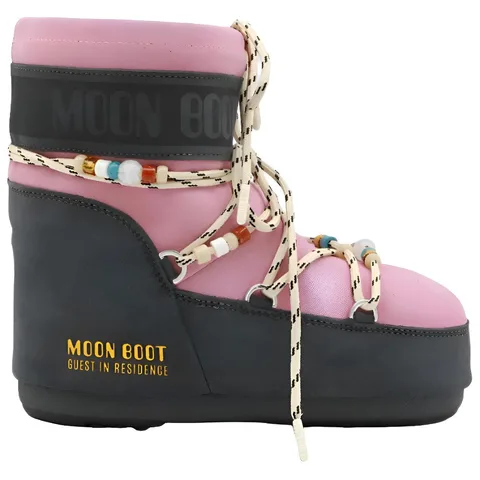 Moon Boot GIR Suede Lace-Up Short Snow Boot Gray Pink