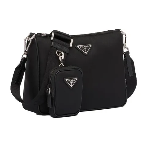 Prada Hobo Nylon Messenger Bag Black