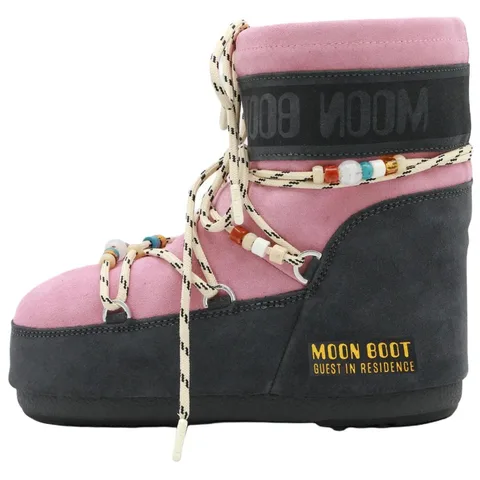 Moon Boot GIR Suede Lace-Up Short Snow Boot Gray Pink