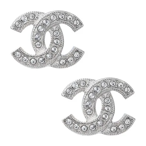 Chanel Classic Double C Earrings Silver