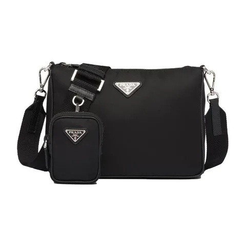 Prada Hobo Nylon Messenger Bag Black