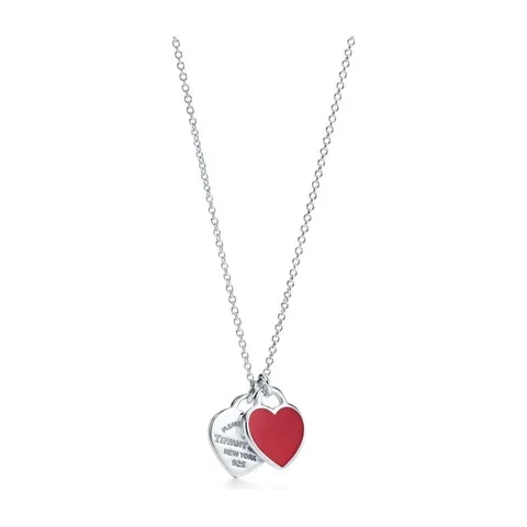 Tiffany & Co. Return to Tiffany Double Heart Pendant Necklace Silver/Red