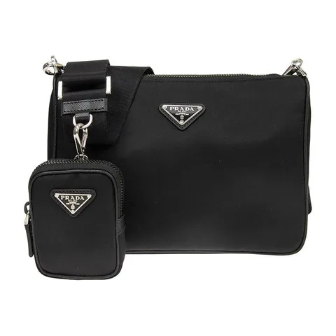 Prada Hobo Nylon Messenger Bag Black