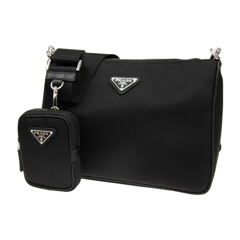 Prada Hobo Nylon Messenger Bag Black