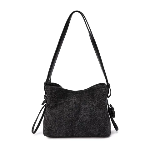 Lee Denim Quilted Shoulder Bag Black
