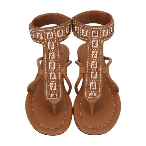 Fendi Leather Buckle Platform Sandals Brown